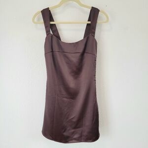 Peppermayo Satin Mini Dress Womens 4 Chocolate Brown Thick Strap Chic
